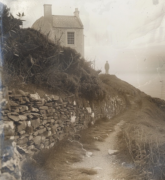 Most Haunted Places In Cornwall. A ghostly figure stands on a hill in Cornwall.